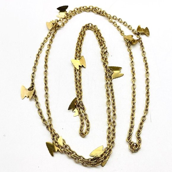 Unbranded Jewelry - Butterfly Station Rope Chain Necklace Gold Tone Nature Garden Trees Flowers